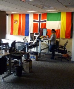 The office at Valve. Notice the wheeled desks.