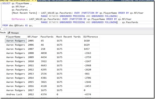 2018-08-22 19_18_30-SQLQuery1.sql - Plato_SQL2016.NFLAnalysis (PLATO_Steve (52))_ - Microsoft SQL Se