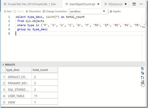 2018-10-20 17_01_52-UserObjectCount.sql - Azure Data Studio