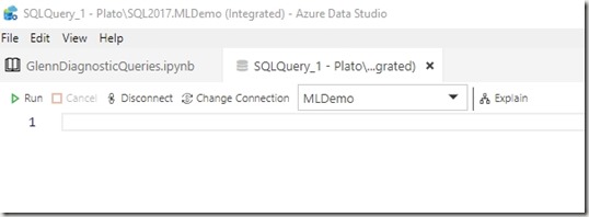 2019-04-25 09_59_58-SQLQuery_1 - Plato_SQL2017.MLDemo (Integrated) - Azure Data Studio