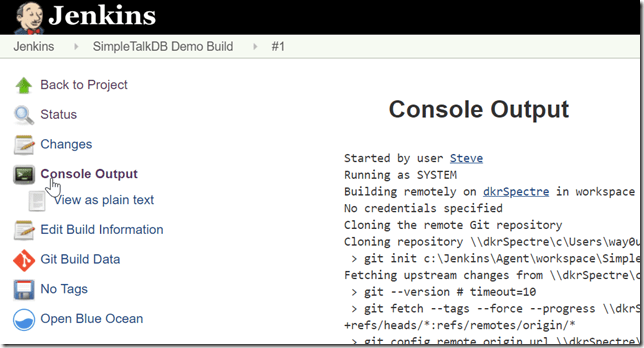2019-07-27 19_06_03-SimpleTalkDB Demo Build #1 Console [Jenkins]