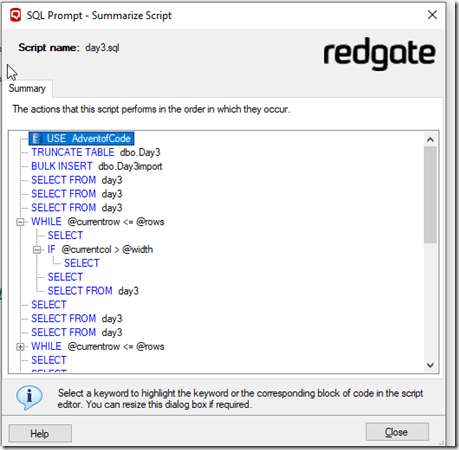 2021-03-12 08_14_16-day3.sql - ARISTOTLE.AdventofCode (ARISTOTLE_Steve (57)) - Microsoft SQL Server 