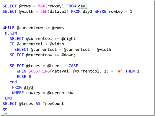 2021-03-12 08_14_51-day3.sql - ARISTOTLE.AdventofCode (ARISTOTLE_Steve (57)) - Microsoft SQL Server 