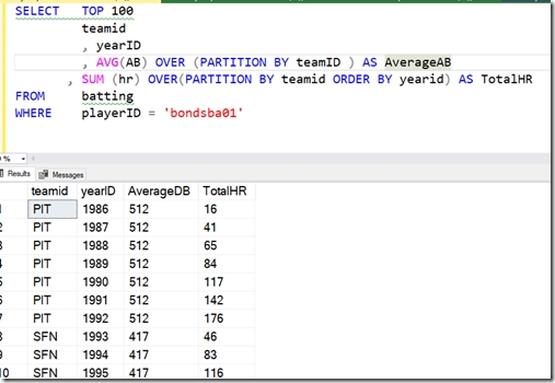 2021-07-06 13_07_16-SQLQuery1.sql - ARISTOTLE.BaseballData (ARISTOTLE_Steve (51))_ - Microsoft SQL S