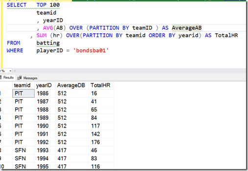 2021-07-06 13_07_16-SQLQuery1.sql - ARISTOTLE.BaseballData (ARISTOTLE_Steve (51))_ - Microsoft SQL S