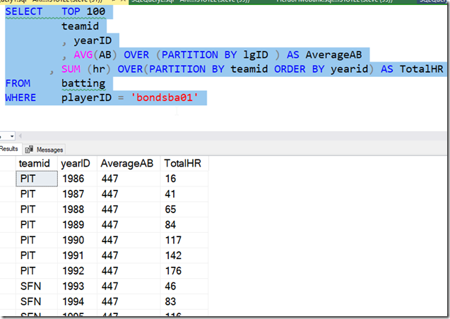 2021-07-06 13_12_26-SQLQuery1.sql - ARISTOTLE.BaseballData (ARISTOTLE_Steve (51))_ - Microsoft SQL S