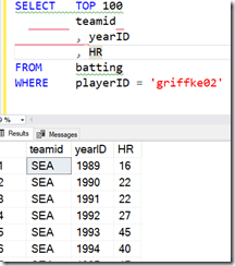 2021-07-13 11_34_04-SQLQuery1.sql - ARISTOTLE.BaseballData (ARISTOTLE_Steve (75))_ - Microsoft SQL S