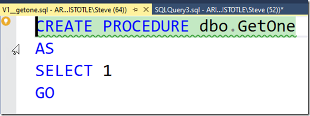 2022-12-27 16_22_20-V1__getone.sql - ARISTOTLE_SQL2022.master (ARISTOTLE_Steve (64)) - Microsoft SQL