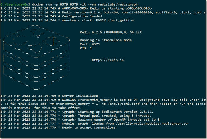 2023-03-23 22_32_21-cmd - docker  run -p 6379_6379 -it --rm redislabs_redisgraph