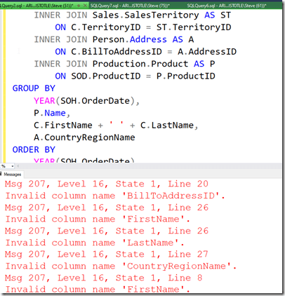 2023-04-29 09_50_45-SQLQuery2.sql - ARISTOTLE.AdventureWorks (ARISTOTLE_Steve (51))_ - Microsoft SQL