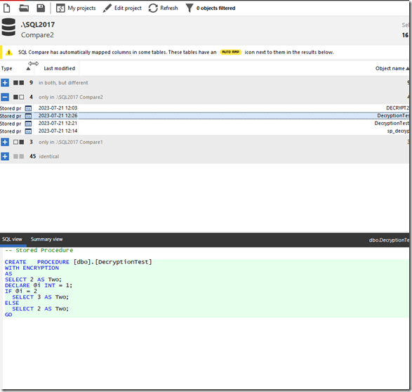 2023-07-21 12_43_26-SQL Compare - E__Documents_SQL Compare_SharedProjects_(local)_SQL2017.SimpleTalk