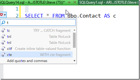 2023-09-25 15_16_58-SQLQuery14.sql - ARISTOTLE.sandbox (ARISTOTLE_Steve (75))_ - Microsoft SQL Serve