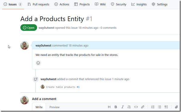 2024-01-05 17_06_51-Add a Products Entity · Issue #1 · way0utwest_FlywayNorthwind — Mozilla Firefox